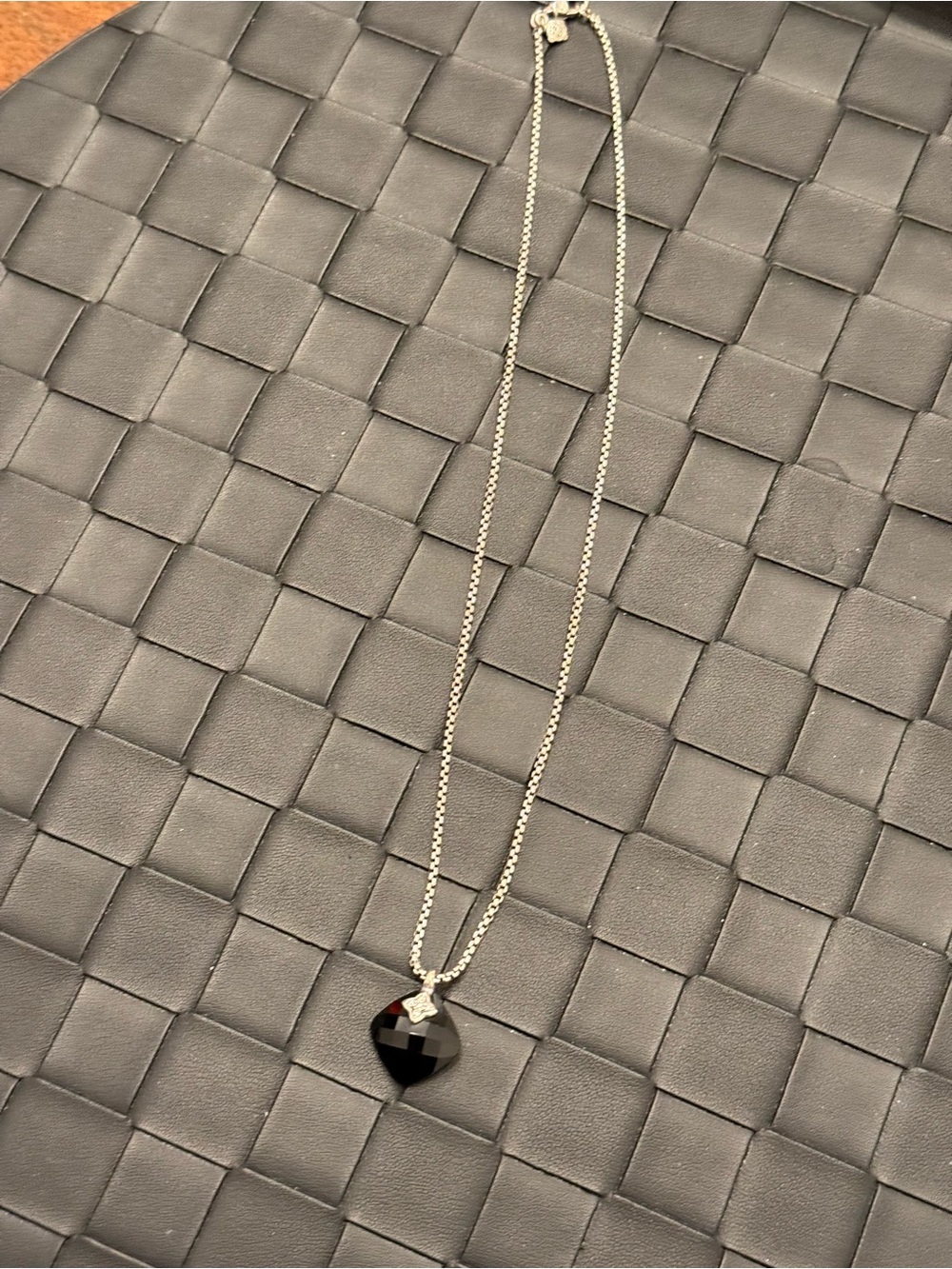 David Yurman Silver Necklace with Black Faceted Pendant